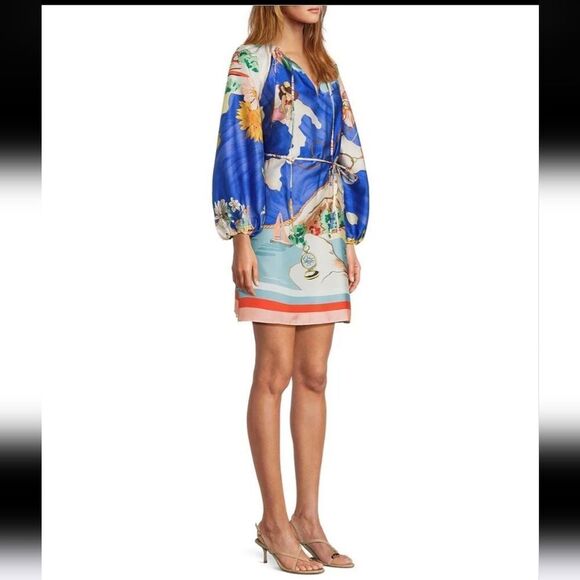 Antonio Melani Raffaella Key Hole Tie Neck Long Sleeve Belted Mini Dress Size XS - Picture 3 of 13